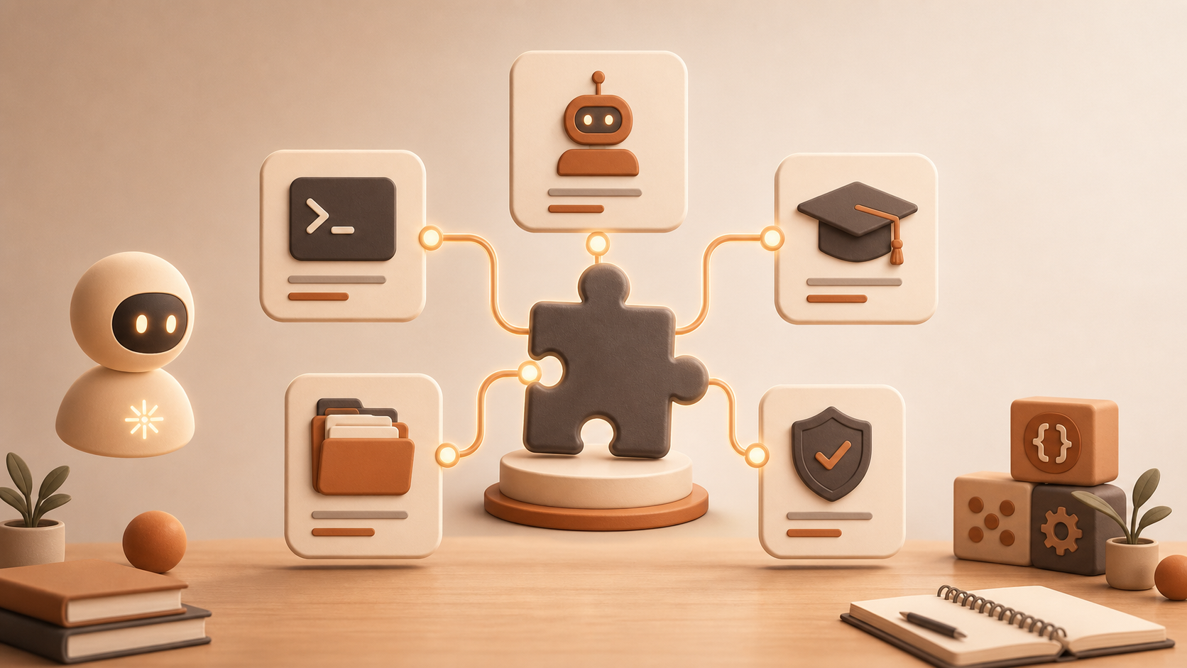 ภาพประกอบโครงสร้าง Plugin ที่เชื่อม commands agents skills และ context